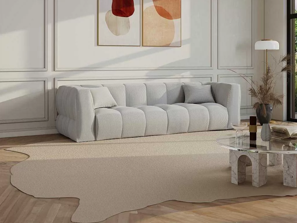Sofá De 4 Lugares*Maison Céphy Sofá De 4 Lugares Veludo Canelado Cinza-Claro - Naemia De Maison Cephy