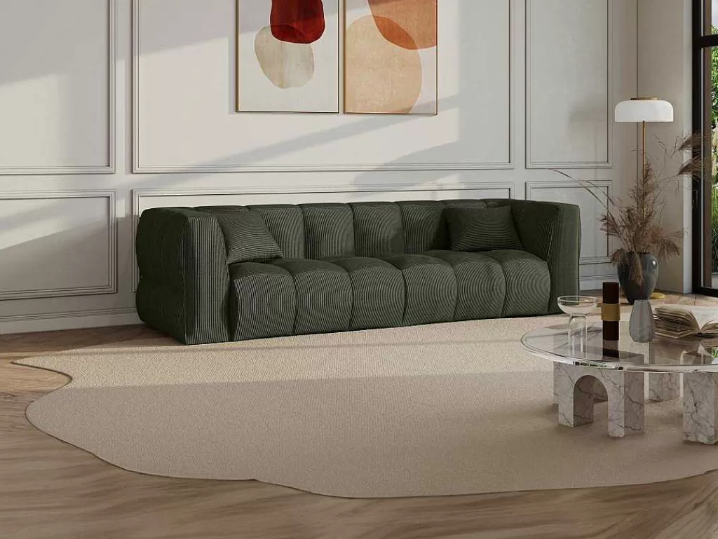 Sofá De 4 Lugares*Maison Céphy Sofá De 4 Lugares Veludo Canelado Verde - Naemia De Maison Cephy