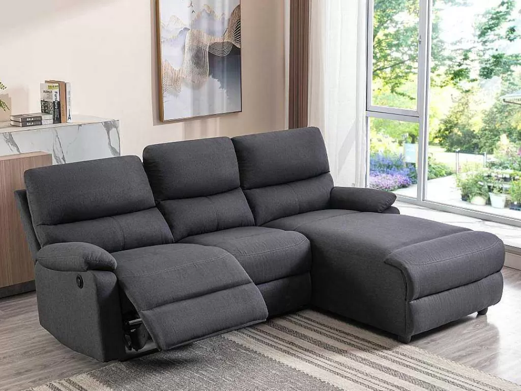 Sofá De Relaxamento Eletrico*Vente-unique Sofá De Canto Articulado Eletrico Em Tecido Cor Antracite De Canto Direito - Lunano