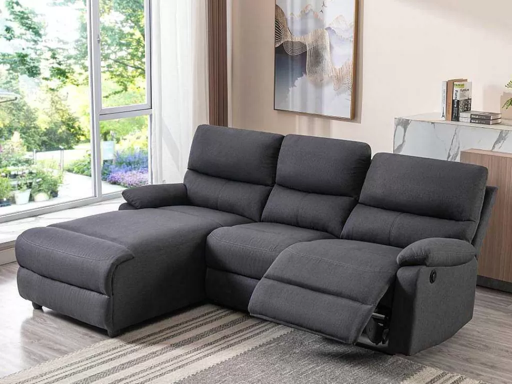 Sofá De Relaxamento Eletrico*Vente-unique Sofá De Canto Articulado Eletrico Em Tecido Cor Antracite De Canto Esquerdo - Lunano