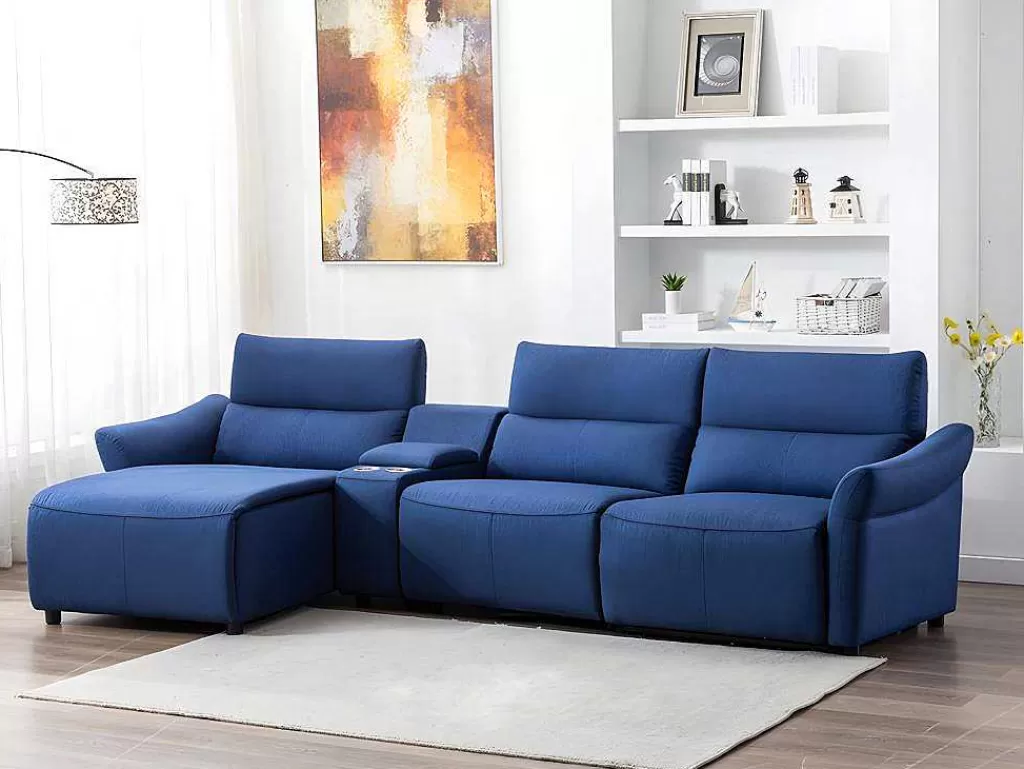 Sofá De Relaxamento Eletrico*Vente-unique Sofá De Canto Articulado Eletrico Em Tecido Cor Azul De Canto Esquerdo - Eivor