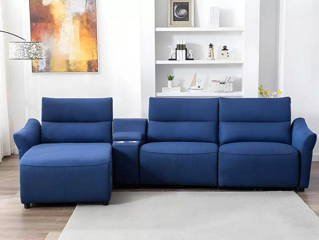Sofá De Relaxamento Eletrico*Vente-unique Sofá De Canto Articulado Eletrico Em Tecido Cor Azul De Canto Esquerdo - Eivor