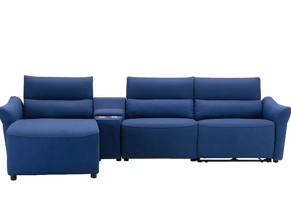Sofá De Relaxamento Eletrico*Vente-unique Sofá De Canto Articulado Eletrico Em Tecido Cor Azul De Canto Esquerdo - Eivor