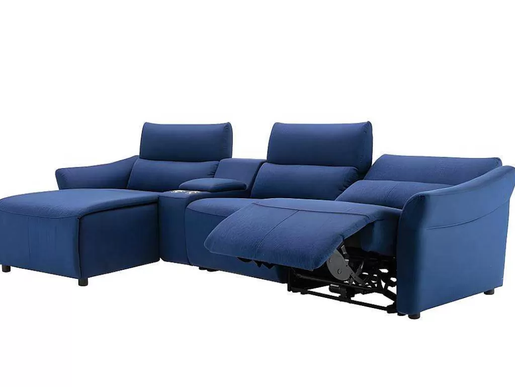 Sofá De Relaxamento Eletrico*Vente-unique Sofá De Canto Articulado Eletrico Em Tecido Cor Azul De Canto Esquerdo - Eivor