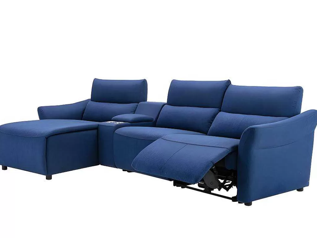 Sofá De Relaxamento Eletrico*Vente-unique Sofá De Canto Articulado Eletrico Em Tecido Cor Azul De Canto Esquerdo - Eivor