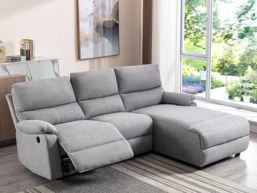 Sofá De Relaxamento Eletrico*Vente-unique Sofá De Canto Articulado Eletrico Em Tecido Cor Cinza-Claro De Canto Direito - Lunano