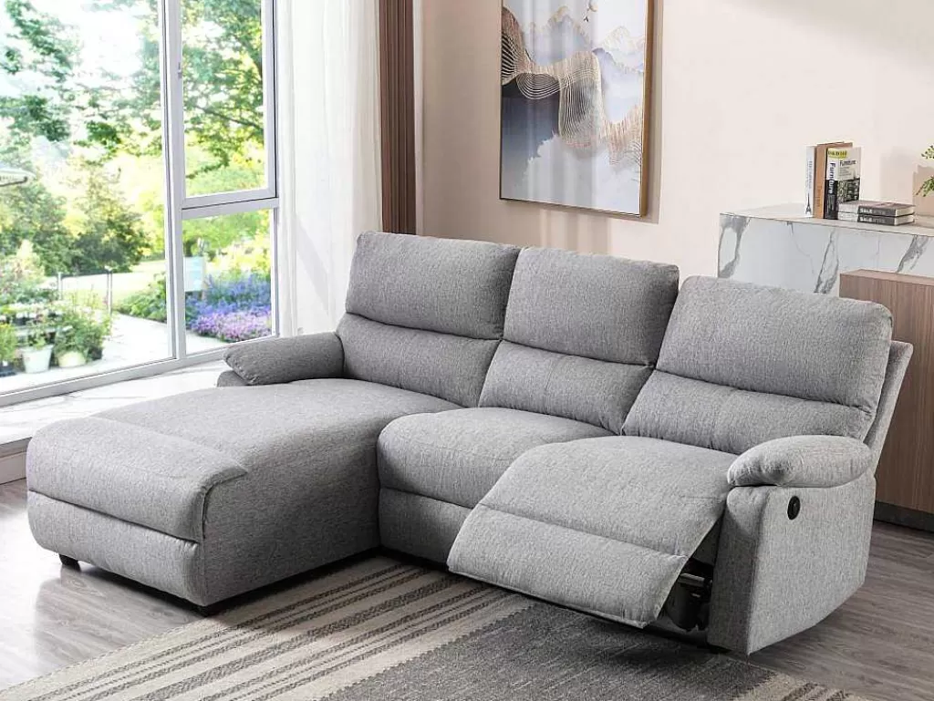 Sofá De Relaxamento Eletrico*Vente-unique Sofá De Canto Articulado Eletrico Em Tecido Cor Cinza-Claro De Canto Esquerdo - Lunano