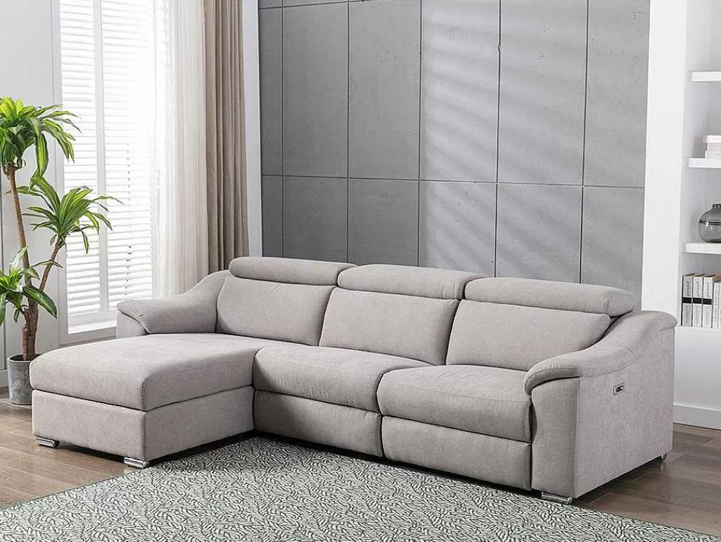 Sofá De Relaxamento Eletrico*Vente-unique Sofá De Canto Articulado Em Tecido Cor Cinza-Claro De Canto Esquerdo - Pedrera