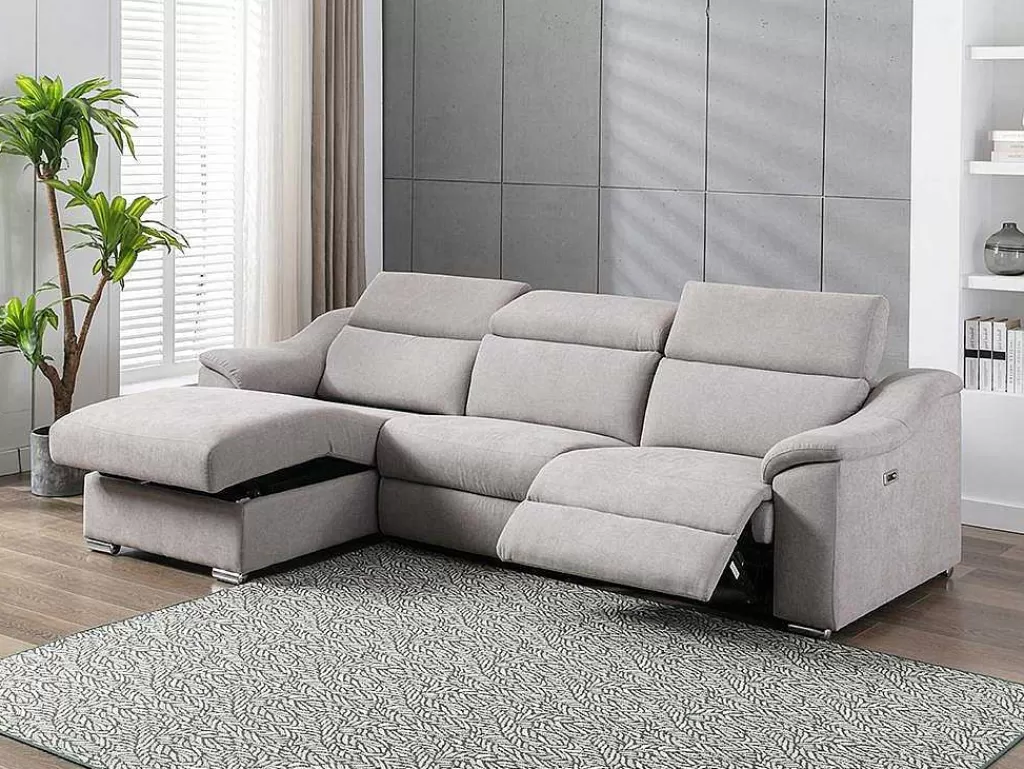 Sofá De Relaxamento Eletrico*Vente-unique Sofá De Canto Articulado Em Tecido Cor Cinza-Claro De Canto Esquerdo - Pedrera