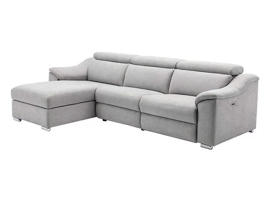 Sofá De Relaxamento Eletrico*Vente-unique Sofá De Canto Articulado Em Tecido Cor Cinza-Claro De Canto Esquerdo - Pedrera