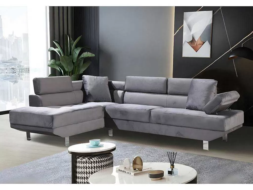 Sofá De Canto*Saldosystocks Sofá De Canto Chaise Longue Executive Cinza 262X190Cm Vista Frontal Lado Esquerdo