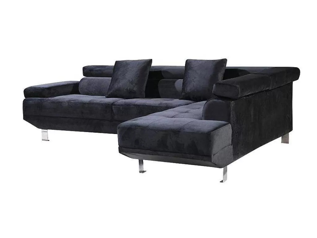 Sofá*Saldosystocks Sofá De Canto Chaise Longue Executive Preto 262X190Cm Vista Frontal Lado Direito