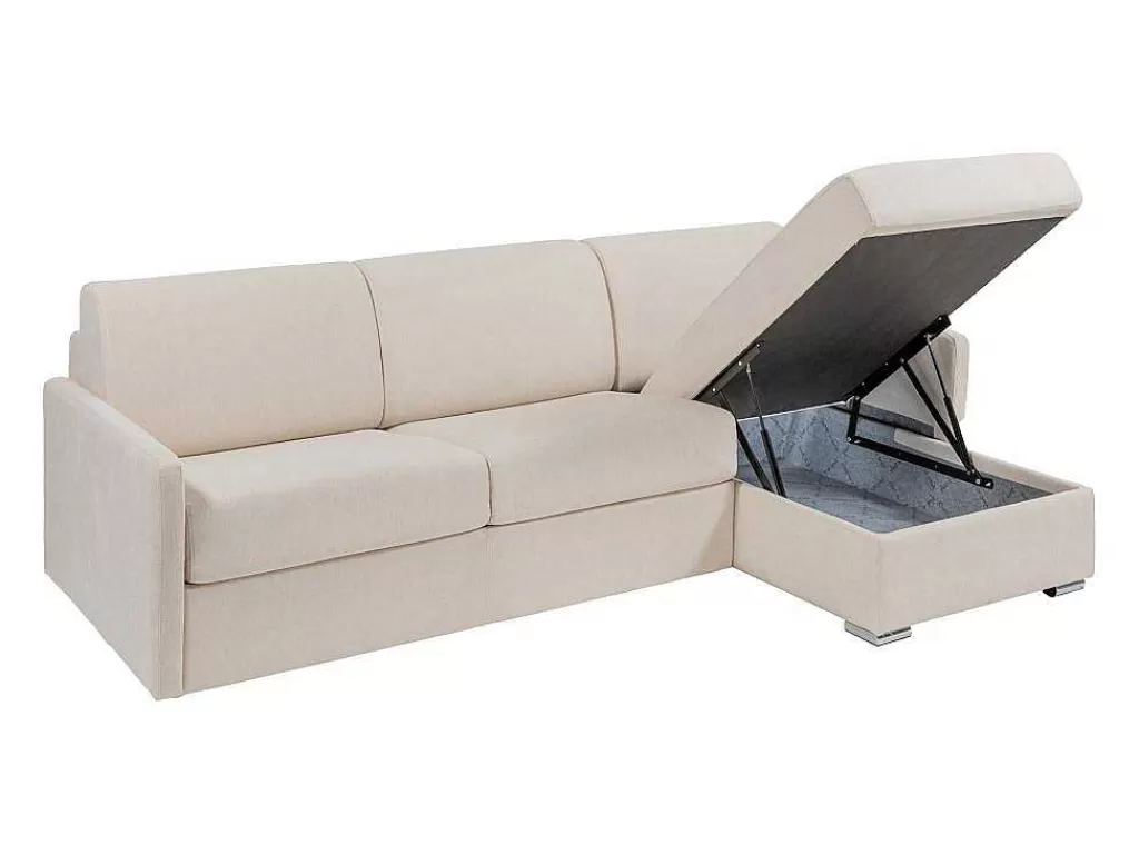 Sofá Cama De Abertura Rapida*Vente-unique Sofá De Canto Convertivel Abertura Rapida E Reversivel Tecido Bege, Cama 140 Cm E Colchão 22 Cm - Calife