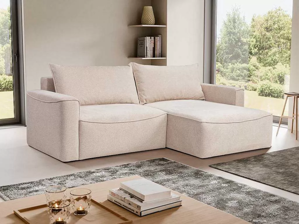 Sofá De 4 Lugares*Vente-unique Sofá De Canto Convertivel E Reversivel Em Tecido Texturado Bege - Asturio