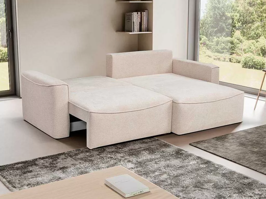 Sofá De 4 Lugares*Vente-unique Sofá De Canto Convertivel E Reversivel Em Tecido Texturado Bege - Asturio