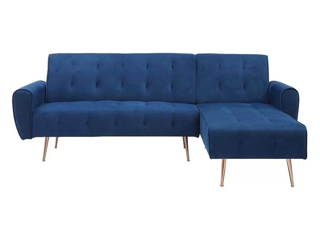 Sofá De Canto*Vente-unique Sofá De Canto Convertivel E Reversivel Em Veludo Azul-Escuro - Polani