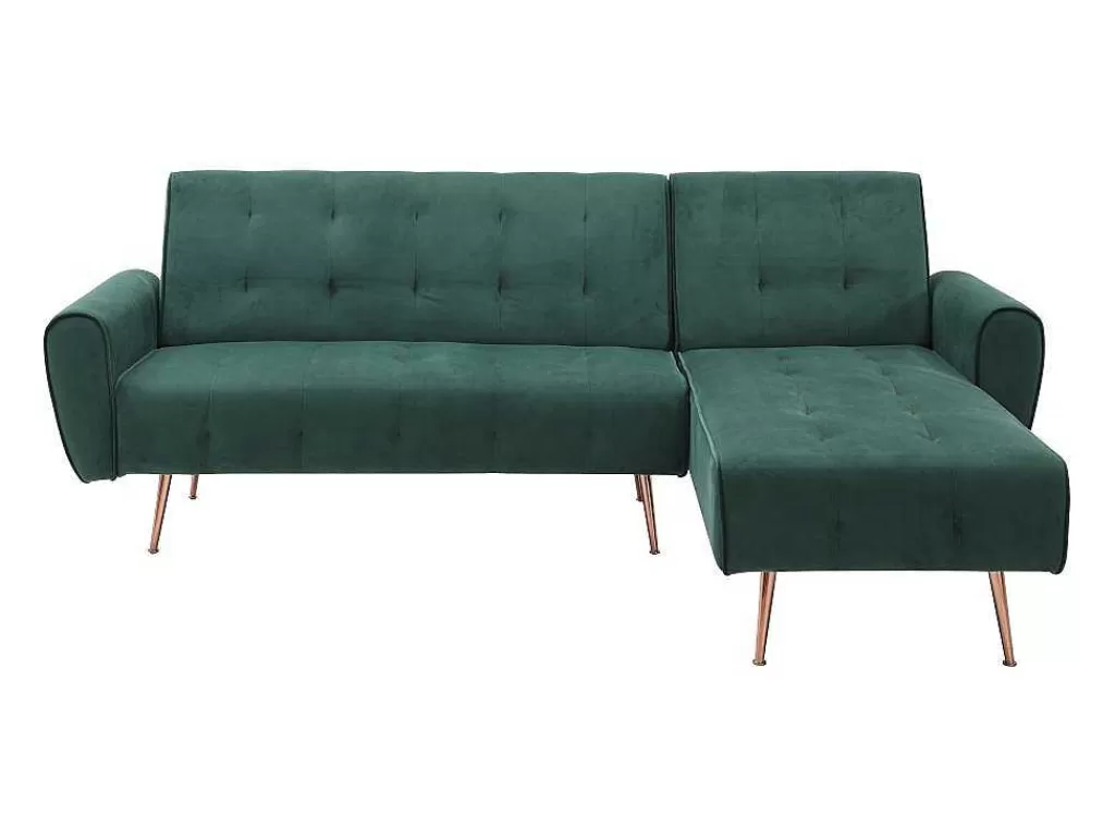 Sofá Cama Clic-Clac E Dobravel*Vente-unique Sofá De Canto Convertivel E Reversivel Em Veludo Verde Pinho - Polani