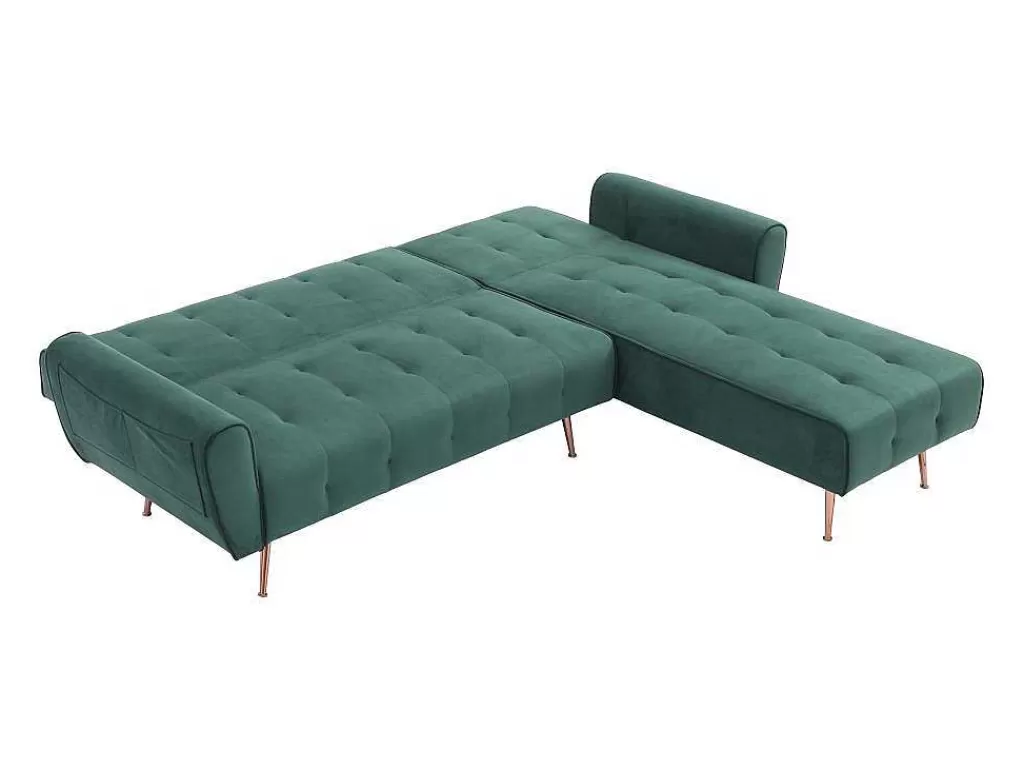 Sofá Cama Clic-Clac E Dobravel*Vente-unique Sofá De Canto Convertivel E Reversivel Em Veludo Verde Pinho - Polani