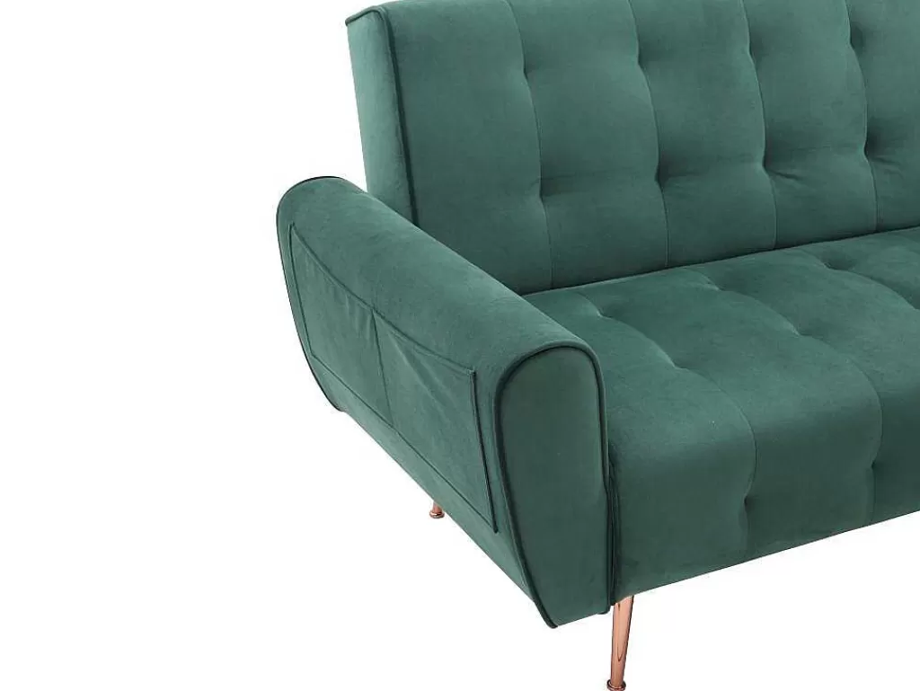 Sofá Cama Clic-Clac E Dobravel*Vente-unique Sofá De Canto Convertivel E Reversivel Em Veludo Verde Pinho - Polani