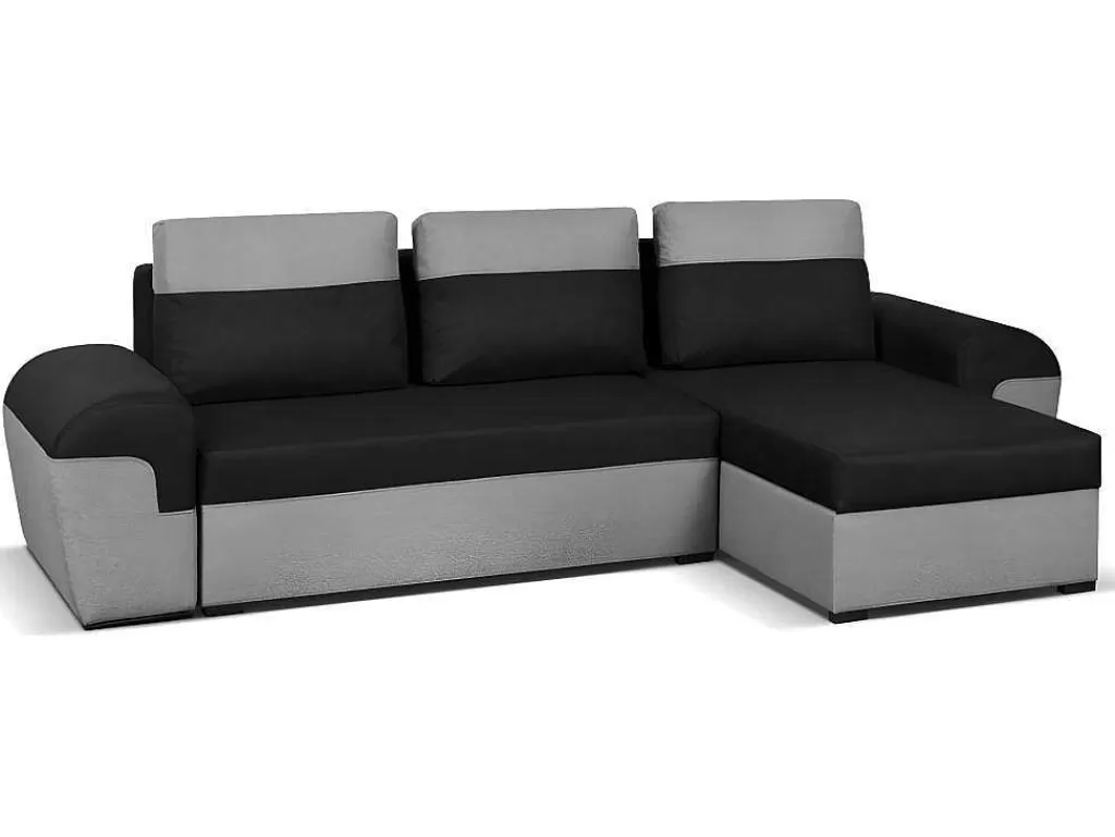 Sofá De 4 Lugares*Vente-unique Sofá De Canto Convertivel Em Cama E Reversivel Em Tecido Bicolor Preto E Cinzento Claro - Gaby
