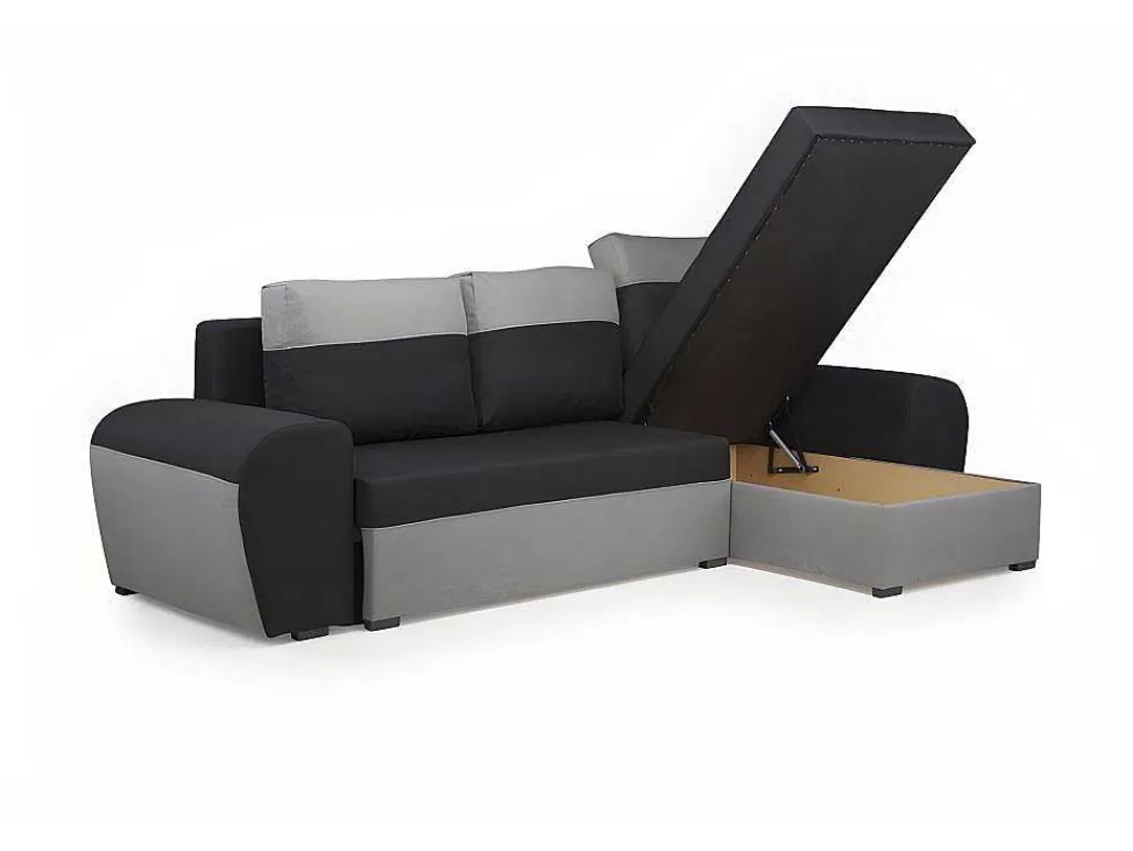 Sofá De 4 Lugares*Vente-unique Sofá De Canto Convertivel Em Cama E Reversivel Em Tecido Bicolor Preto E Cinzento Claro - Gaby