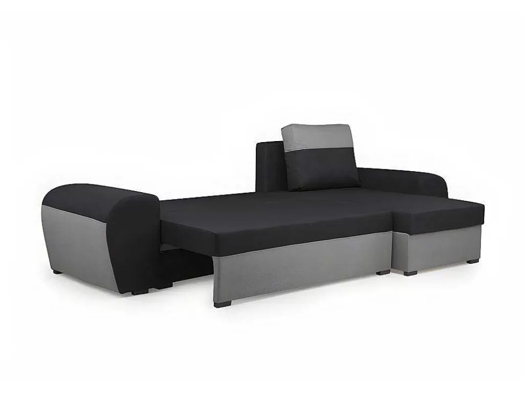 Sofá De 4 Lugares*Vente-unique Sofá De Canto Convertivel Em Cama E Reversivel Em Tecido Bicolor Preto E Cinzento Claro - Gaby