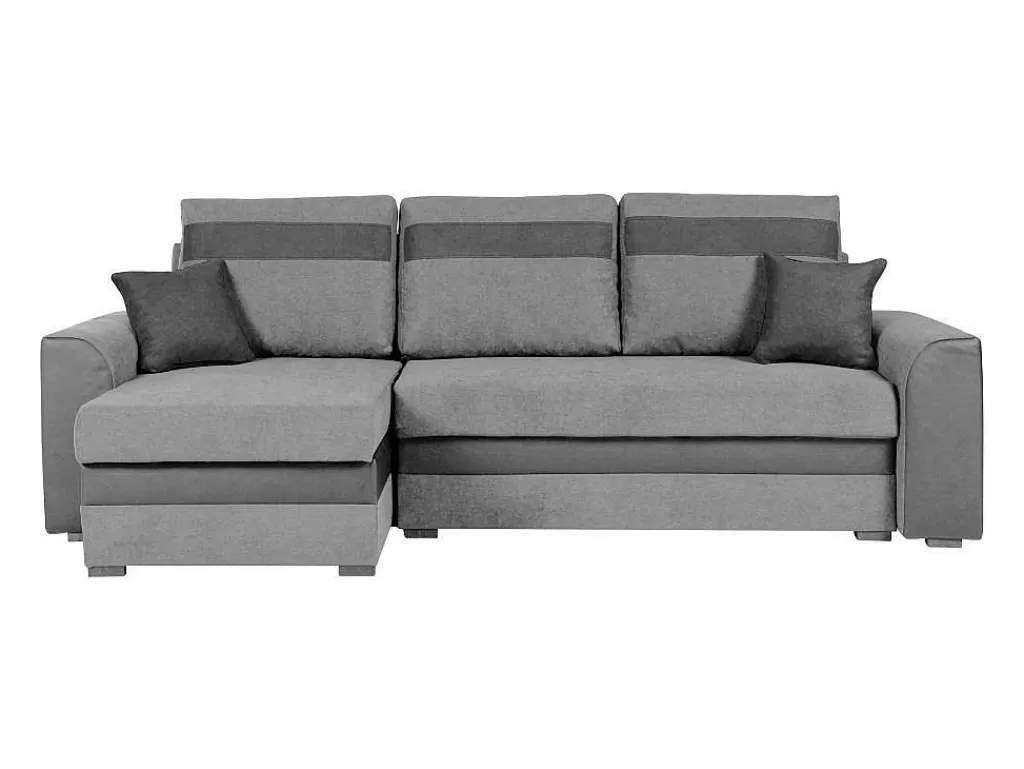 Sofá De 4 Lugares*Vente-unique Sofá De Canto Convertivel Em Cama E Reversivel Em Tecido Cinzento Claro Com Faixas Em Cinzento Escuro - Giany