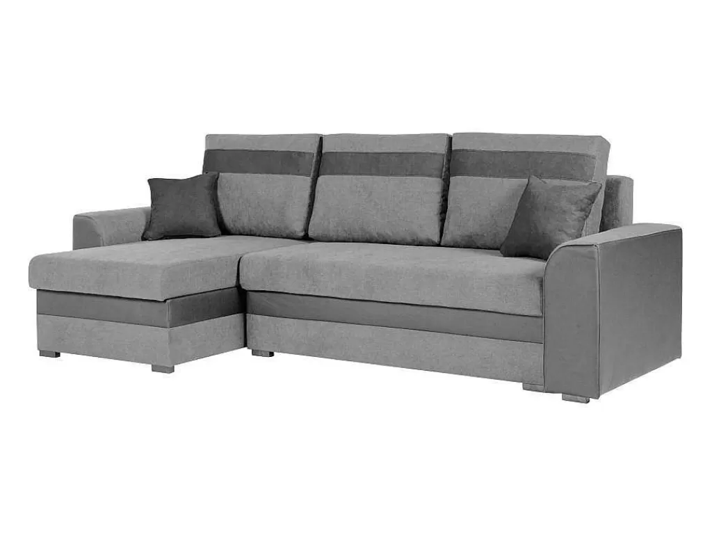 Sofá De 4 Lugares*Vente-unique Sofá De Canto Convertivel Em Cama E Reversivel Em Tecido Cinzento Claro Com Faixas Em Cinzento Escuro - Giany