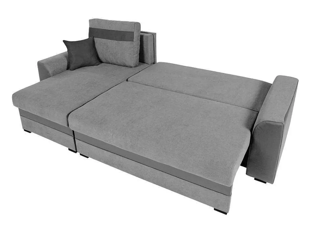 Sofá De 4 Lugares*Vente-unique Sofá De Canto Convertivel Em Cama E Reversivel Em Tecido Cinzento Claro Com Faixas Em Cinzento Escuro - Giany