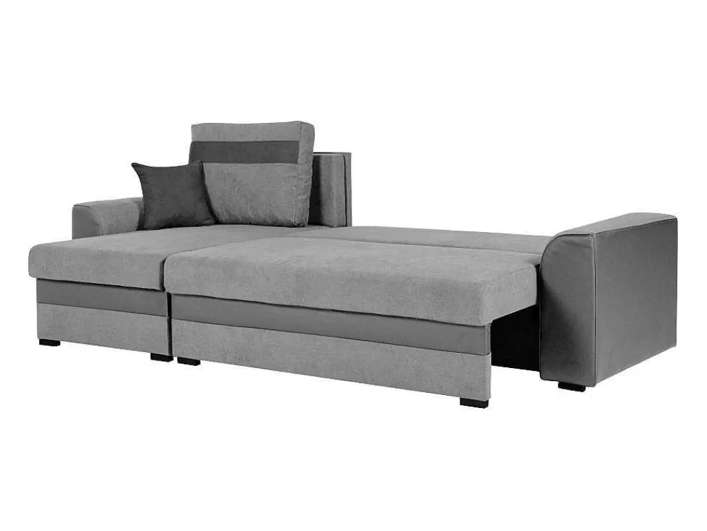 Sofá De 4 Lugares*Vente-unique Sofá De Canto Convertivel Em Cama E Reversivel Em Tecido Cinzento Claro Com Faixas Em Cinzento Escuro - Giany