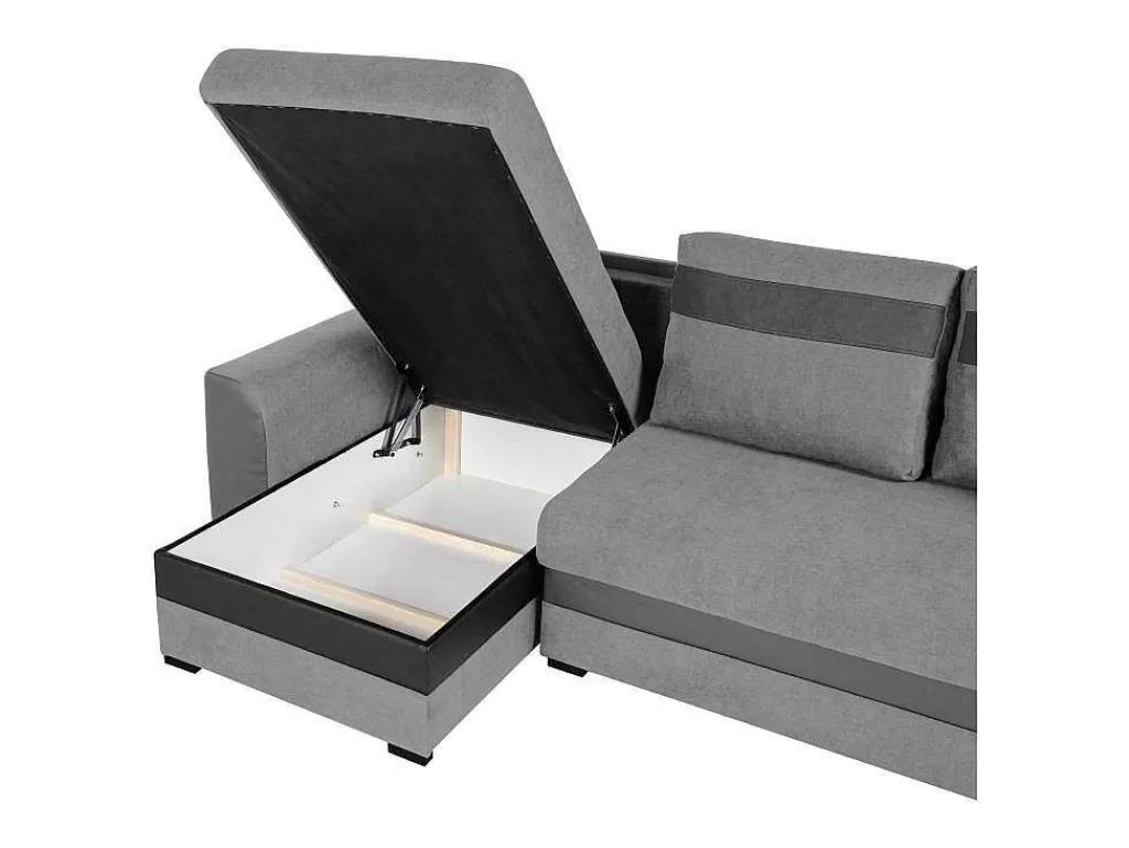 Sofá De 4 Lugares*Vente-unique Sofá De Canto Convertivel Em Cama E Reversivel Em Tecido Cinzento Claro Com Faixas Em Cinzento Escuro - Giany