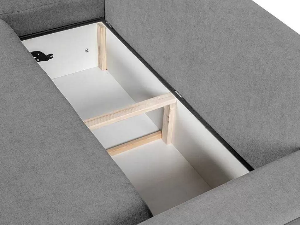 Sofá De 4 Lugares*Vente-unique Sofá De Canto Convertivel Em Cama E Reversivel Em Tecido Cinzento Claro Com Faixas Em Cinzento Escuro - Giany