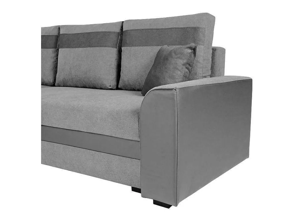 Sofá De 4 Lugares*Vente-unique Sofá De Canto Convertivel Em Cama E Reversivel Em Tecido Cinzento Claro Com Faixas Em Cinzento Escuro - Giany