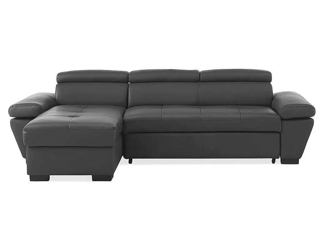 Sofá Em Pele*LINEA Sofá Sofá De Canto Convertivel Em Cama Em Pele Cinzento Escuro - Canto Esquerdo - Jonova