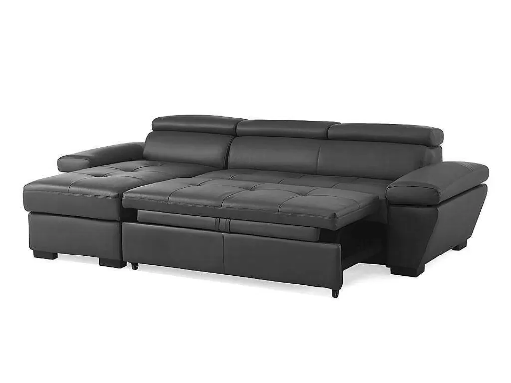 Sofá Em Pele*LINEA Sofá Sofá De Canto Convertivel Em Cama Em Pele Cinzento Escuro - Canto Esquerdo - Jonova