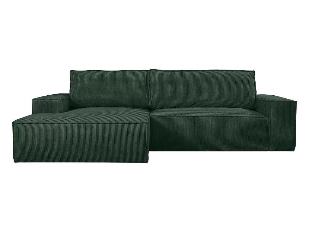 Promoções Sofás & Poltronas*Vente-unique Sofá De Canto Convertivel Em Veludo Canelado Verde Abeto Amelia Da Pascal Morabito Canto Esquerdo
