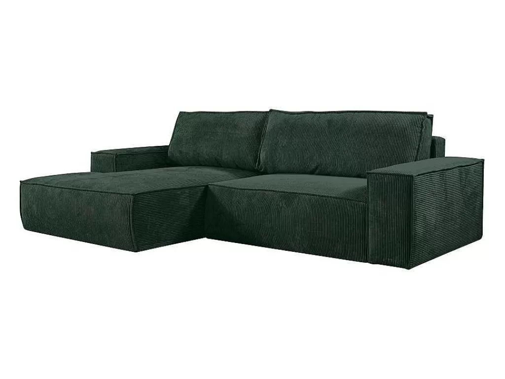 Promoções Sofás & Poltronas*Vente-unique Sofá De Canto Convertivel Em Veludo Canelado Verde Abeto Amelia Da Pascal Morabito Canto Esquerdo