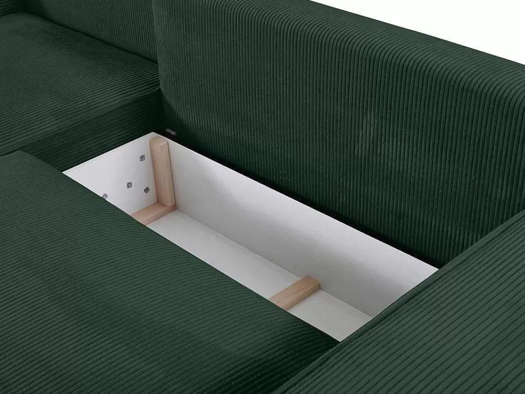 Promoções Sofás & Poltronas*Vente-unique Sofá De Canto Convertivel Em Veludo Canelado Verde Abeto Amelia Da Pascal Morabito Canto Esquerdo