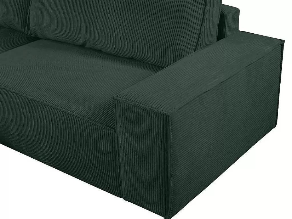 Promoções Sofás & Poltronas*Vente-unique Sofá De Canto Convertivel Em Veludo Canelado Verde Abeto Amelia Da Pascal Morabito Canto Esquerdo