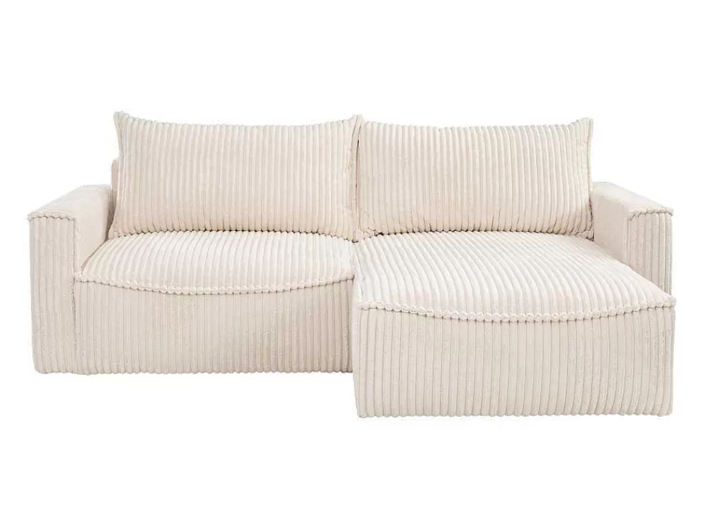 Sofá De 4 Lugares*Vente-unique Sofá De Canto Convertivel Reversivel Veludo Canelado Grosso Bege - Asturio