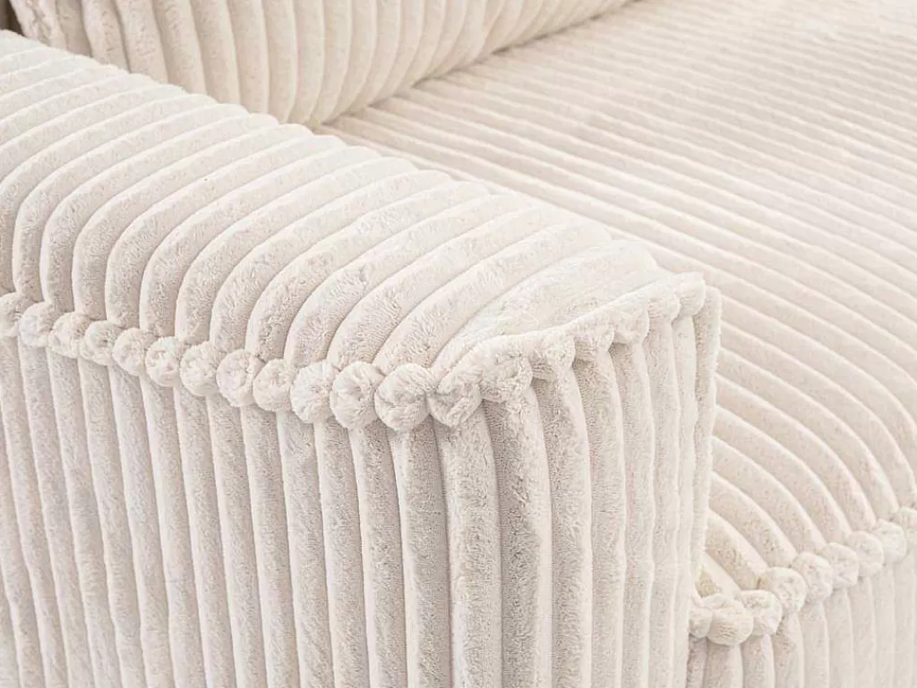 Sofá De 4 Lugares*Vente-unique Sofá De Canto Convertivel Reversivel Veludo Canelado Grosso Bege - Asturio