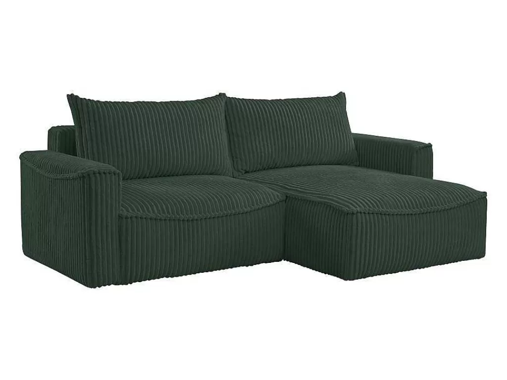 Sofá De 4 Lugares*Vente-unique Sofá De Canto Convertivel Reversivel Veludo Canelado Grosso Verde - Asturio