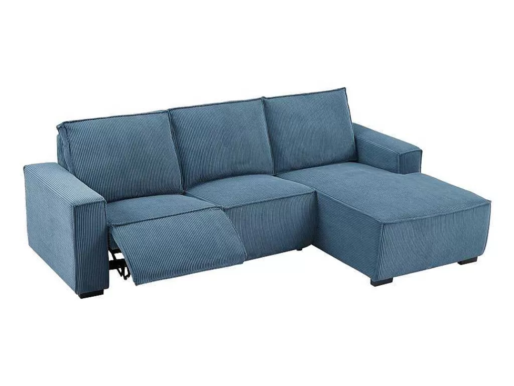 Sofá De Relaxamento Eletrico*Vente-unique Sofá De Canto Direito Articulado Eletrico Em Tecido Canelado Azul - Amelio