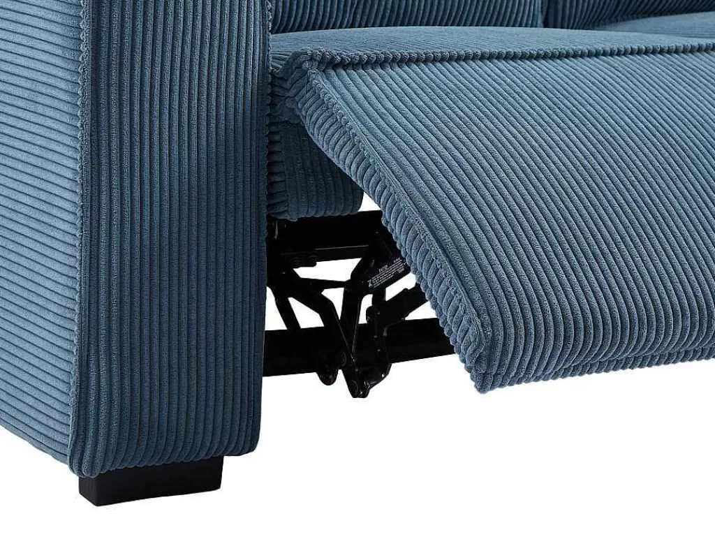 Sofá De Relaxamento Eletrico*Vente-unique Sofá De Canto Direito Articulado Eletrico Em Tecido Canelado Azul - Amelio