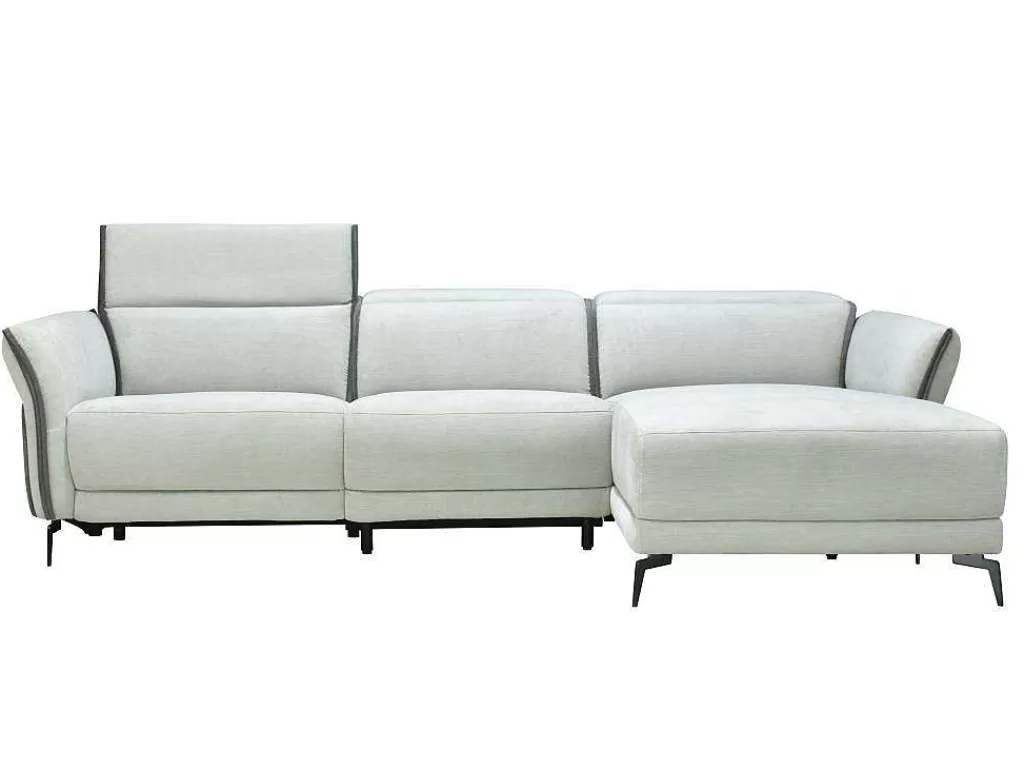 Sofá De Relaxamento Eletrico*Vente-unique Sofá De Canto Direito Articulado Eletrico Em Tecido Cinzento-Claro E Cinzento Antracite - Geraldine