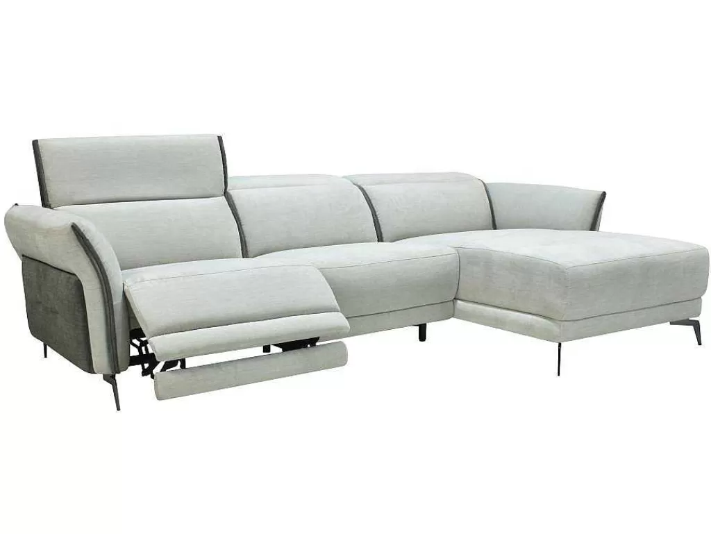 Sofá De Relaxamento Eletrico*Vente-unique Sofá De Canto Direito Articulado Eletrico Em Tecido Cinzento-Claro E Cinzento Antracite - Geraldine