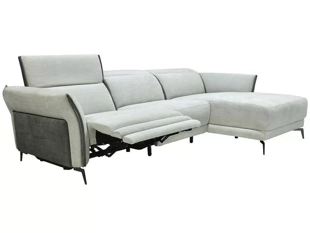 Sofá De Relaxamento Eletrico*Vente-unique Sofá De Canto Direito Articulado Eletrico Em Tecido Cinzento-Claro E Cinzento Antracite - Geraldine