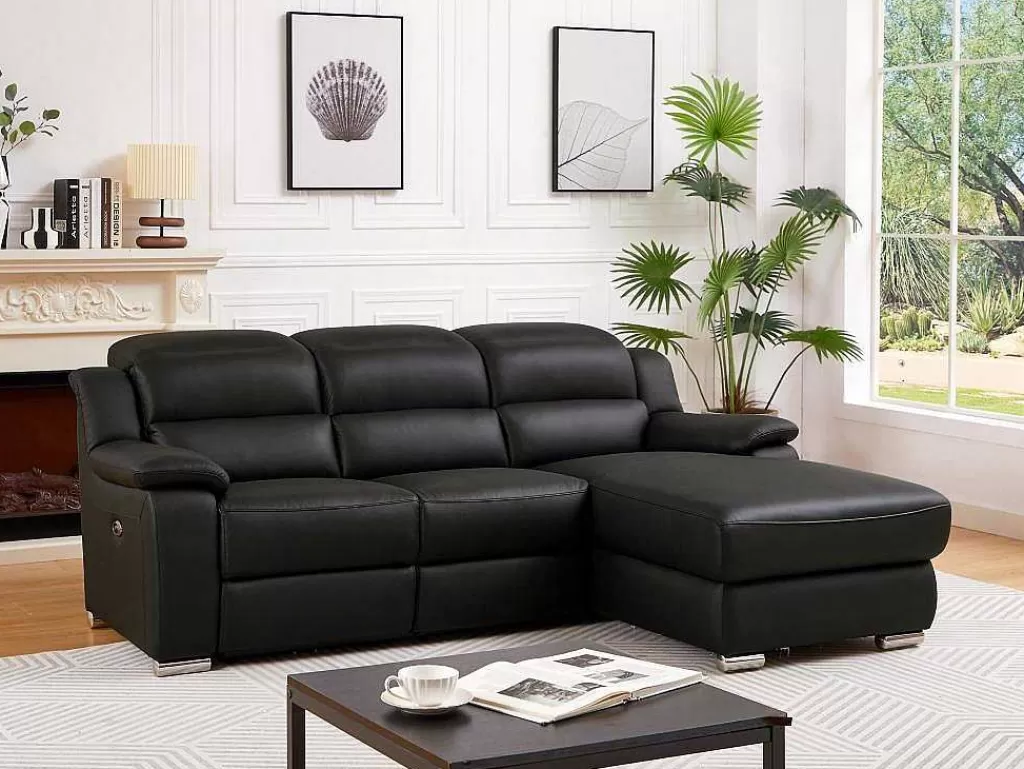 Sofá De Relaxamento Eletrico*Vente-unique Sofá De Canto Direito Articulado Eletrico Pele Preto - Arena Iii