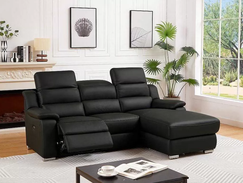 Sofá De Relaxamento Eletrico*Vente-unique Sofá De Canto Direito Articulado Eletrico Pele Preto - Arena Iii