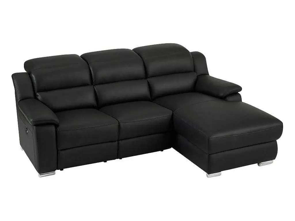 Sofá De Relaxamento Eletrico*Vente-unique Sofá De Canto Direito Articulado Eletrico Pele Preto - Arena Iii